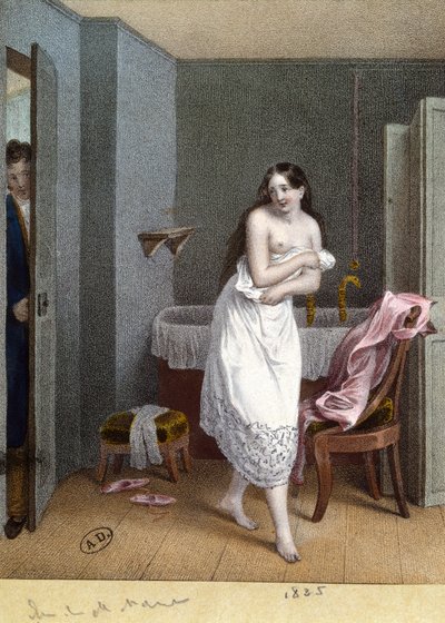 Girl in a Bathroom and Man opening the Door by French School